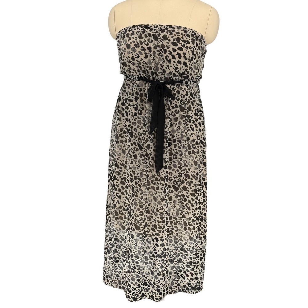 Lane Bryant Strapless‎ Maxi Dress Gray Leopard Animal Print Ribbon Tie Plus Size